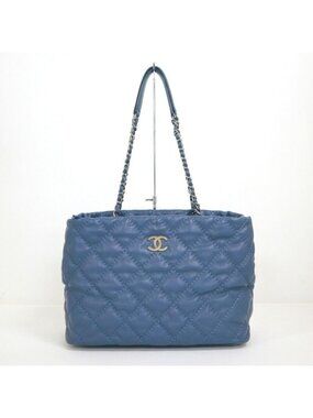 Chanel Wild Stitch Grand Shopping Tote Bag GST Leather Blue Silver 8 Digits